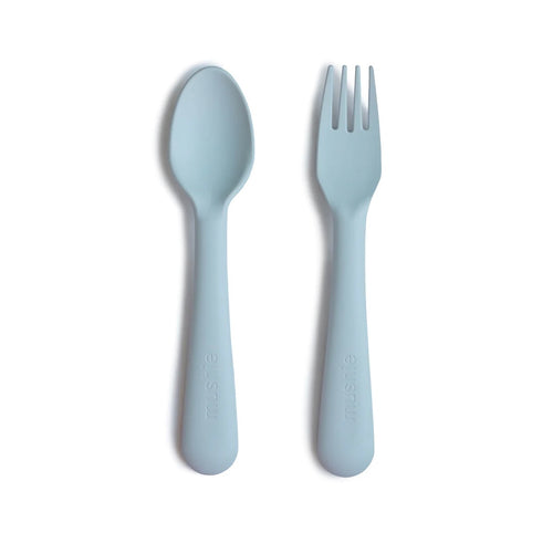 Mushie Dinnerware Fork and Spoon Set - Powder Blue