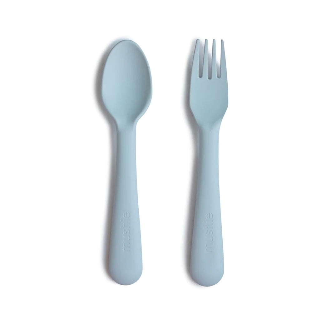 Mushie Dinnerware Fork and Spoon Set - Powder Blue