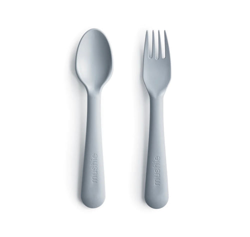 Mushie Dinnerware Fork and Spoon Set - Cloud