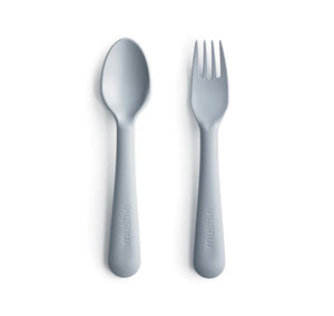 Mushie Dinnerware Fork and Spoon Set - Cloud