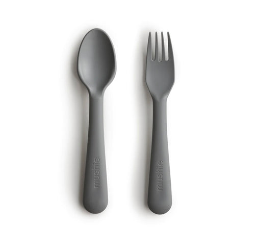 Mushie Dinnerware Fork and Spoon Set - Smoke