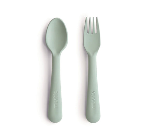 Mushie Dinnerware Fork and Spoon Set - Sage