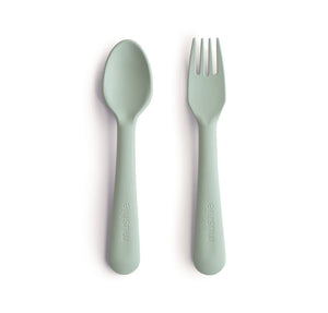 Mushie Dinnerware Fork and Spoon Set - Sage