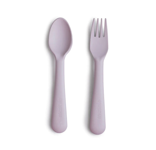 Mushie Dinnerware Fork and Spoon Set - Soft Lilac