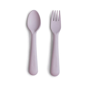 Mushie Dinnerware Fork and Spoon Set - Soft Lilac