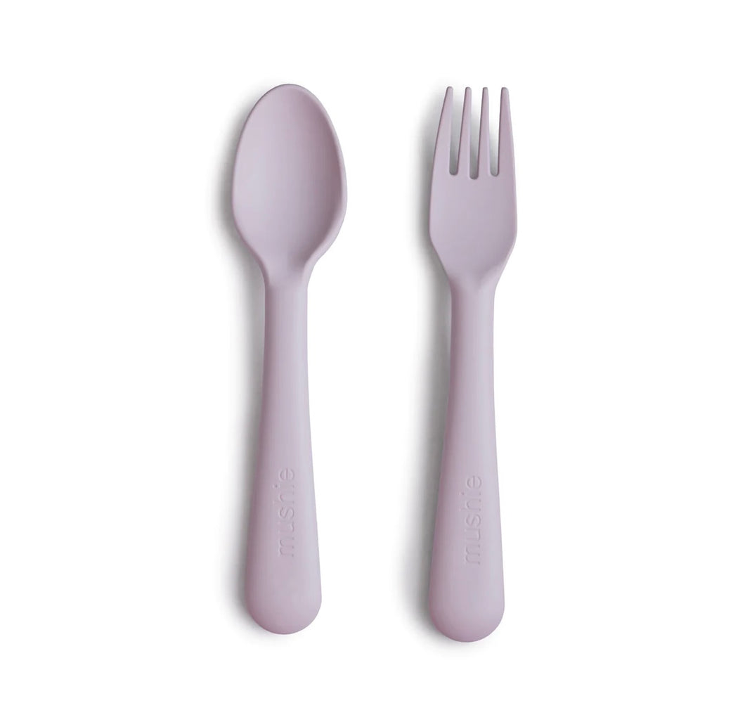 Mushie Dinnerware Fork and Spoon Set - Soft Lilac