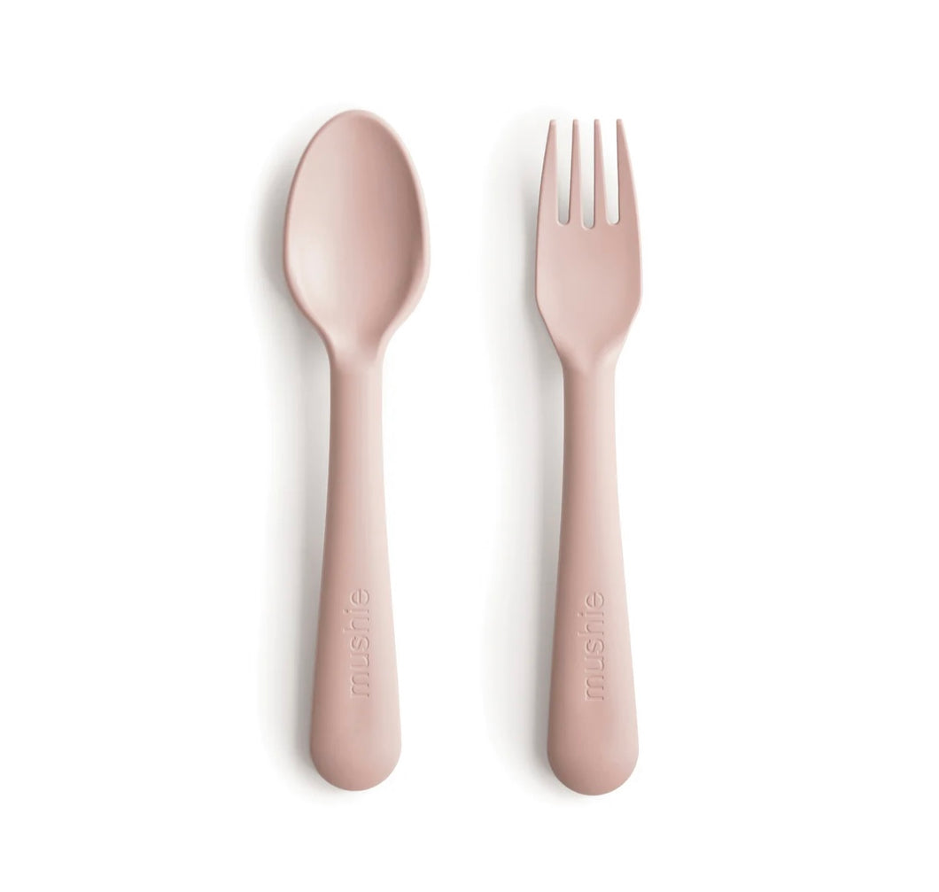 Mushie Dinnerware Fork and Spoon Set - Blush