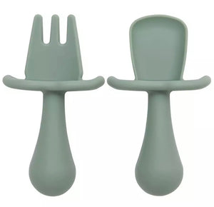 Silicone Fork & Spoon Set Sage Green