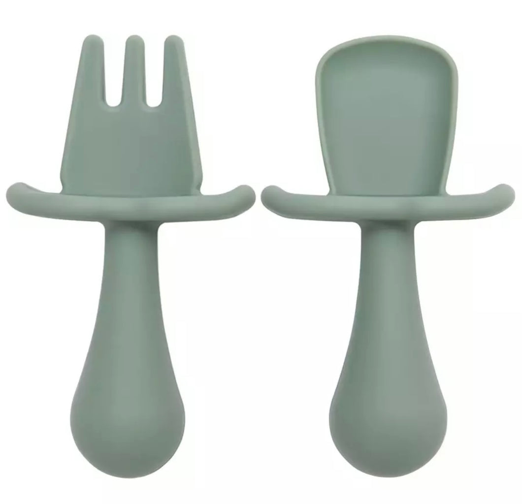 Silicone Fork & Spoon Set Sage Green
