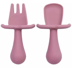 Silicone Fork & Spoon Set Dusty Pink
