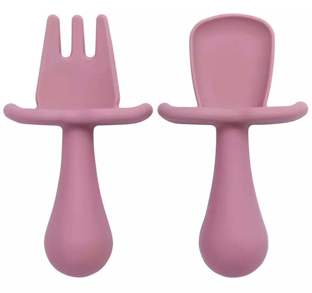 Silicone Fork & Spoon Set Dusty Pink