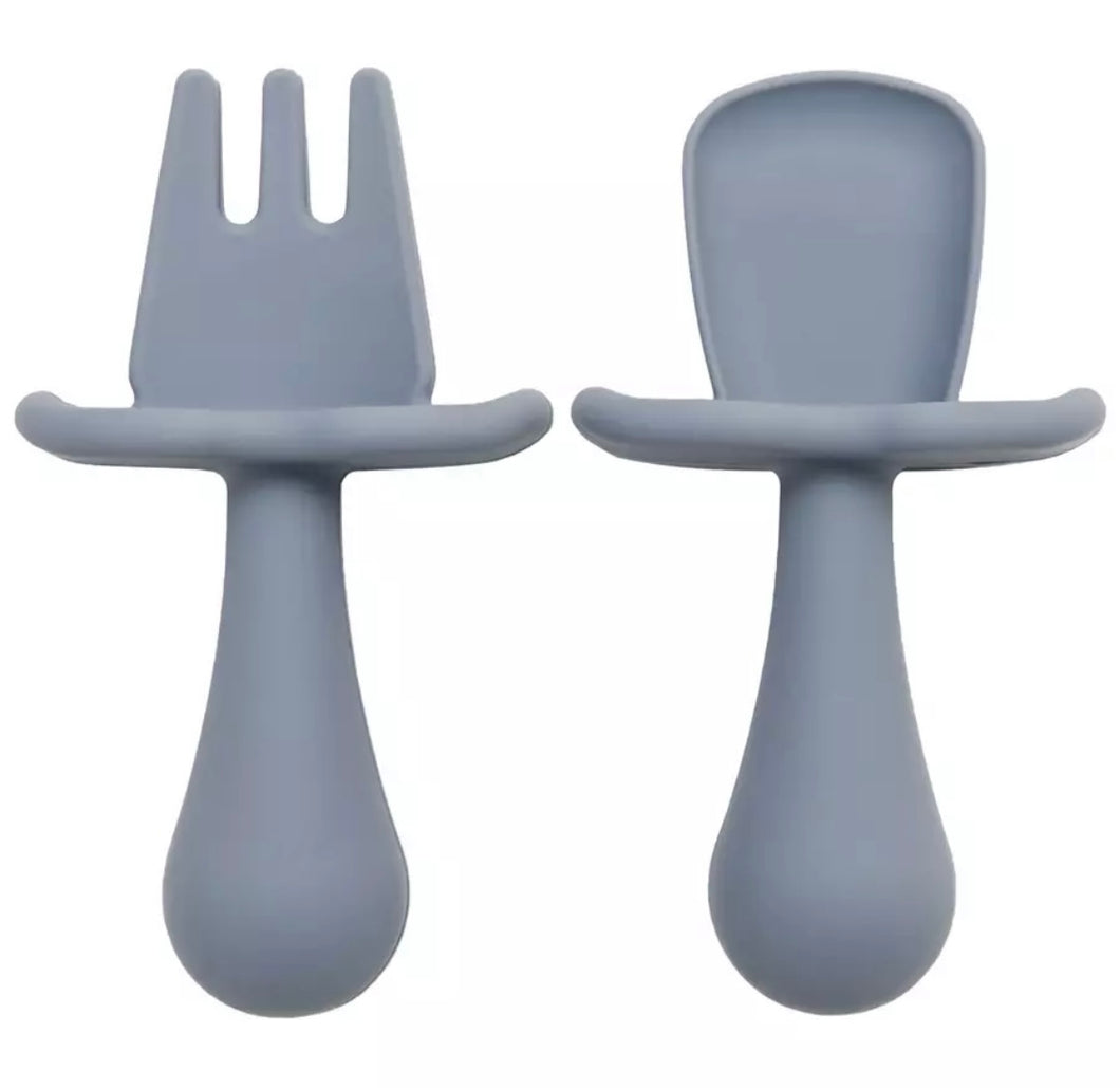 Silicone Fork & Spoon Set Blue