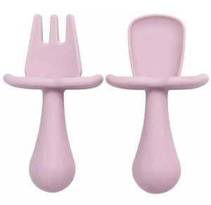 Silicone Fork & Spoon Set Powder Pink