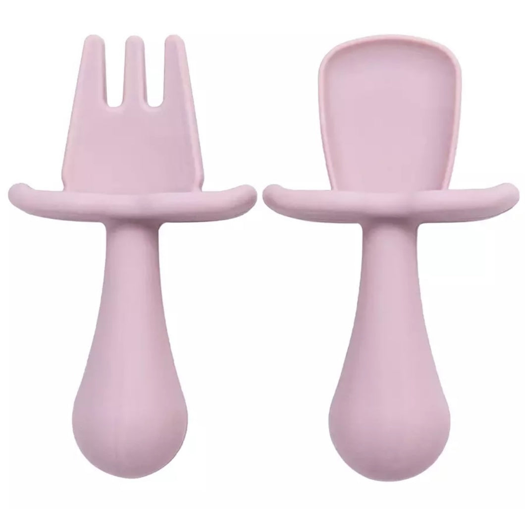 Silicone Fork & Spoon Set Powder Pink